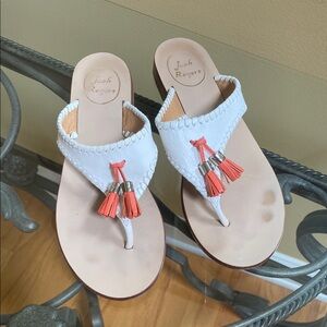 Jack Rogers Women's 7.5 White leather thong sandals with Orange tassels